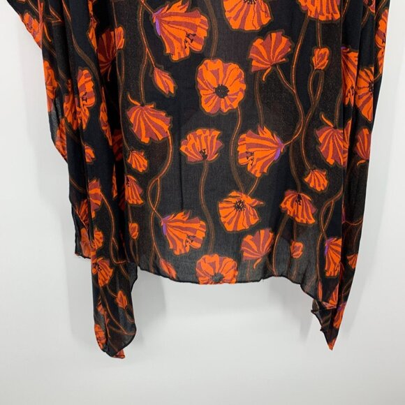 Saachi Kimono Black Poppy Field Floral Print Open Front Flowy - Picture 9 of 9